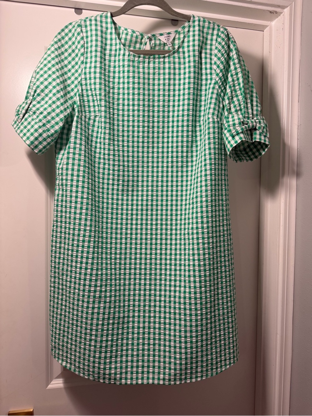 Womens Crown and Ivy  Green and White Gingham Shift Dress
